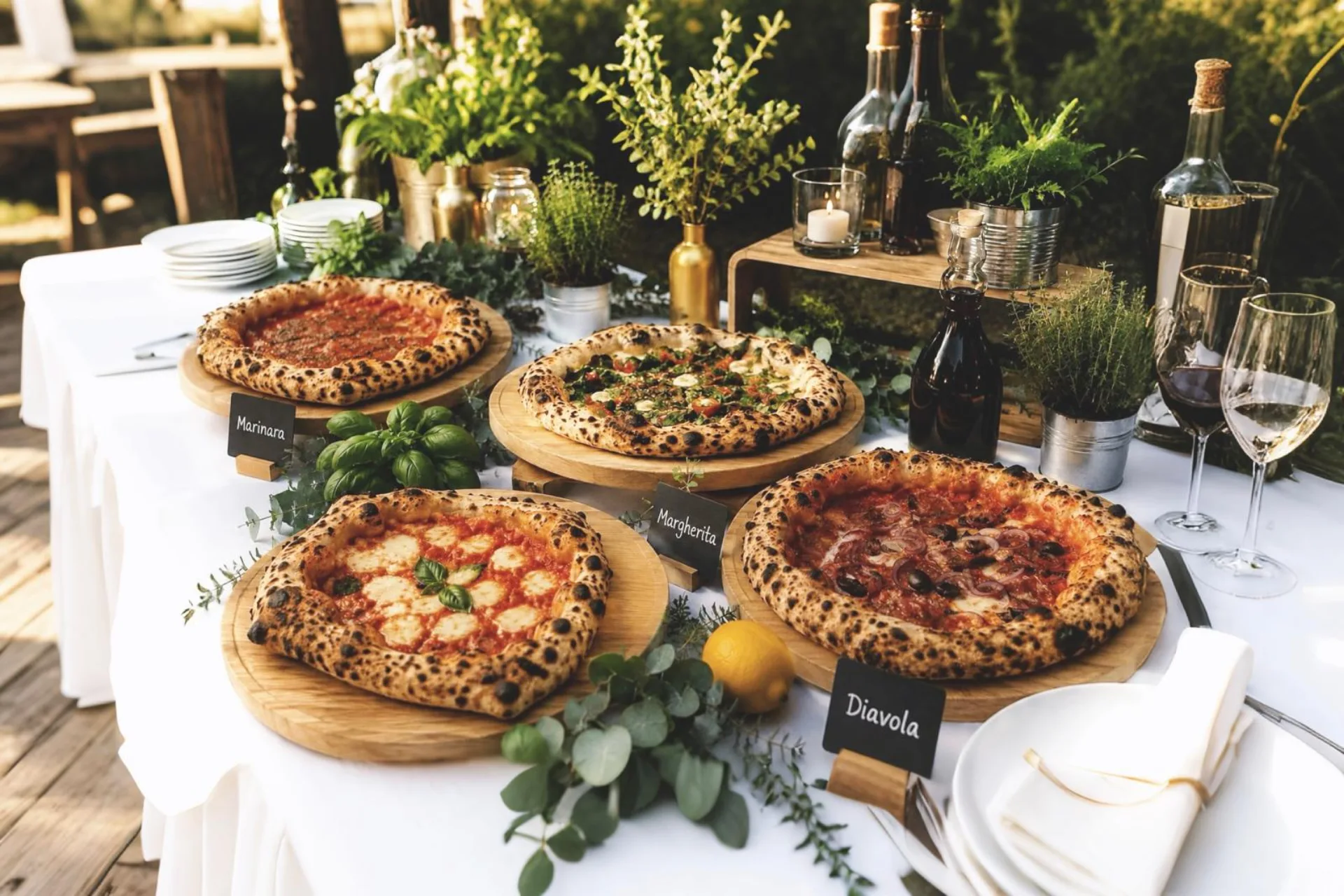 Verschiedene Pizzasorten auf einem Event-Tisch